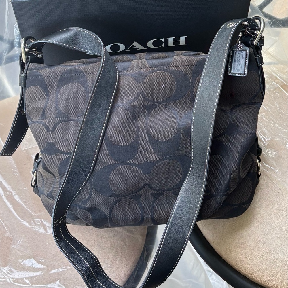 Coach Signature C Monogram Jacquard Black Hobo Bag - Picture 2 of 11